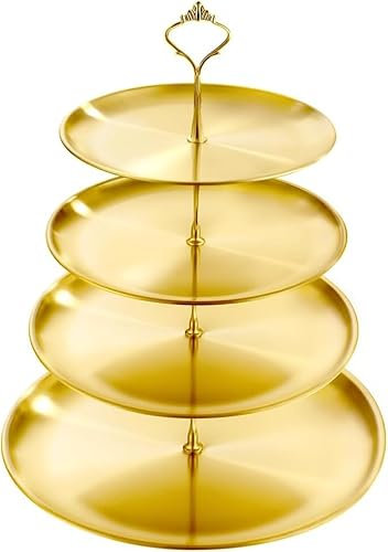 EOKPHULL 4 Tier Stainless Steel Cupcake Stand, Gold Metal Serving Tray Cake Holder Cake Display Stand for Holiday Dessert Table Decorations Birthday Party Wedding