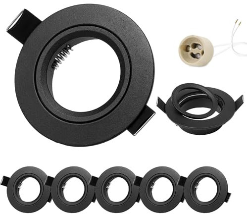 GeyouLux 6er set Einbaustrahler LED 230V Rahmen mit GU10 Fassung für GU10/MR16, LED Spots Matt Schwarz Rund Flach Deckenspots Aluminium Einbauspots Spot Einbaurahmen 68mm lochmass