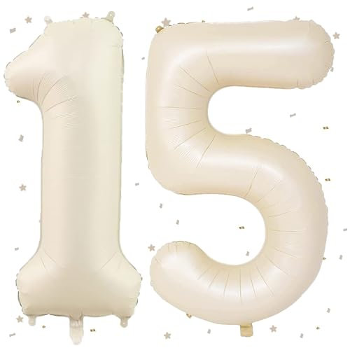 UDRKFOPK Beige Luftballon 15,Zahlen Luftballon Beige,40 Zoll Folienballon 1&5,Beige Zahlenballon 15 Helium Ballon Luftballon 15 Geburtstag für 15th Geburtstagsdeko Mädchen Junge Jubiläum Party Deko