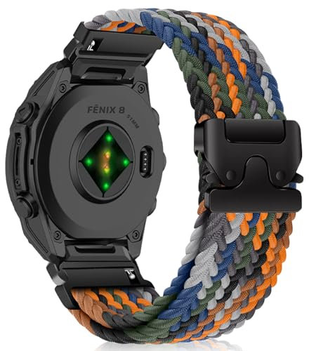 SeNool QuickFit 26mm Nylon Armband für Garmin Fenix 8 51mm/Fenix 7X Pro Solar/Fenix 7X/Fenix 6X Pro, Sport Geflochtenes Uhrenarmbänder für Garmin Enduro 3/Tactix 7 Amoled/Descent Mk3i - Regenbogen