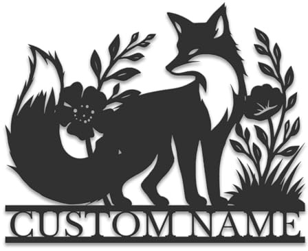 Survalue Personalisierte Fuchs-Metall-Wanddekoration, einzigartige Metall-Wandkunst, personalisiertes Fuchs-Namensschild, Fuchs-Dekoration (Fuchs H)