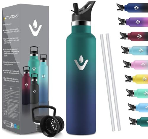 HoneyHolly Bouteille Isotherme 1L, étanche sans BPA, Gourde Isotherme, Double Paroi, Bouteille, 18/8 Acier Inoxydable, Gourde INOX, avec Paille, Bouteille d'eau pour Sport, Randonnée, École, Bureau