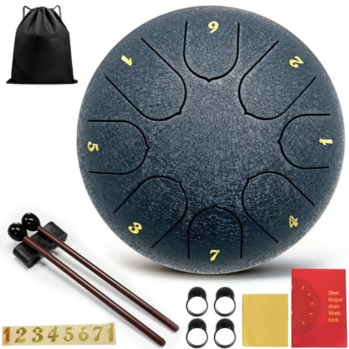 Taechalingo Zungentrommel 6 Zoll 8 Töne,Small Steel Tongue Drum,Steel Tongue Drum Klein,mit Zungentrommel Liederbuch,Schlagzeug Sticks und Stoffbeutel,Meditation Yoga Klangheilung