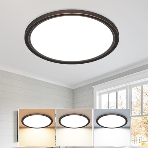 slochi Deckenlampe LED Deckenleuchte Flach, Ø22CM 3Farben 18W Kupferbraun | 1800LM Wasserfest Rund Badlampe Decke, Modern LED Lampen für küche Badezimmer Schlafzimmer Flur Wohnzimmer