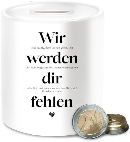 Spardose - Kollegen - Wir Werden Dir fehlen I Ruhestand Geschenkideen Abschied Kollege Geschenke zum Abschied Kollegin Geschenk Jobwechsel Geschenk Rente - Unisize - Weiß