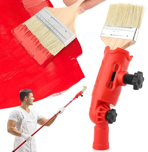 Multi-Angle Paint Brush Extender with 1 Brush, Extension Pole Attachment Holder for Paint-Brush, Roller, Scraper, Paint-Edger-Tool for High Ceilings, Walls, Trim, Corner (Color:Red)