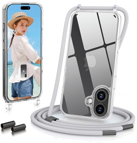 GOODVISH Handykette für iPhone 17 Hülle mit Band Transparent, Silber | Kameraschutz und Bildschirmschutz, Necklace Handyhülle mit Schnur Schutzhülle für zum Umhängen Case 17 mit Kordel 6.3