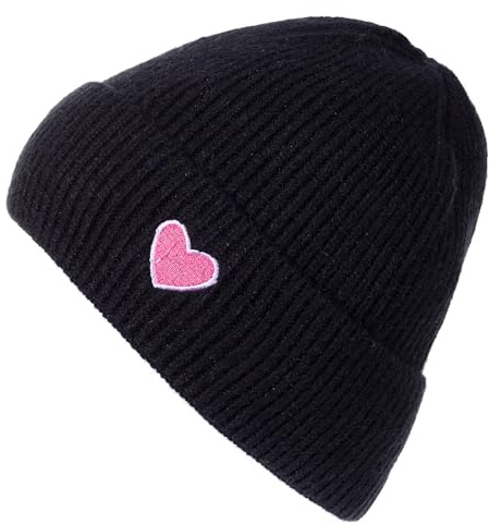 styleBREAKER Damen Strick Beanie mit Herz Stickerei & Fleece Futter | Warme Wintermütze Einheitsgröße 56-59 cm | Weiche gefütterte Beanie Mütze