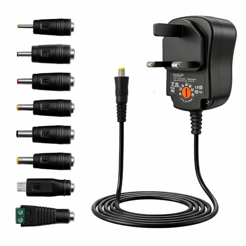 12W Universal Power Adapter,Adapter Switching Power Supply Charger with 8 Selectable Adaptor,3V 4.5V 5V 6V 7.5V 9V 12V Power Supply AC DC Adaptor,1000mA Max