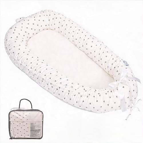 EAQ Babynest Nestchen Baby Weiches Atmungsaktives baby bett für Neugeborene Geschenk 100% Baumwolle Baby Erstausstattung Neugeborene (Graues Herz)