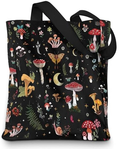 Clyrax Handtasche Damen, Pilz Design Tragetasche, 40×35.5 CM Große Kapazität Einkaufstasche, Tasche Damen mit Reißverschluss für Alltag Einkauf Reise, Perfekt Geburtstagsgeschenke