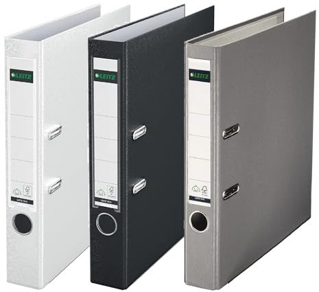 Leitz 101550xx Qualitäts-Ordner Plastik 180A mit Schlitzen A4 (schmal, Sortierung Office, 3er Pack)
