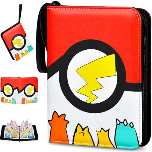 EOPUOZS Album de Collection pour Cartes, Classeur Carte avec Fermeture Éclair, Porte Carte PU Imperméable, Cadeau pour Enfants, 400 Poches, Rouge