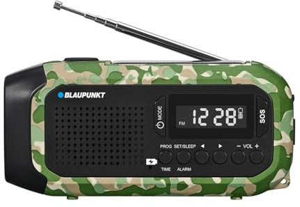 Blaupunkt ER20GC Notradio Solar AM FM Generator Handgenerator USB C Powerbank Taschenlampe LED Leselampe Alarm SOS-Tuner PLL Camping Outdoor Reise Überleben Kompakt 2000mAh