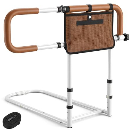 COSTWAY Barandilla de Cama Abatible y Extensible, Barrera de Seguridad para Ancianos y Adultos, Asa de Apoyo para Ayuda al Levantarse, Ancho y Altura Ajustables, Personas mayores, Carga 136kg (blanco)
