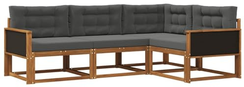 vidaXL Outdoor-Sofagarnitur mit Kissen 4 pcs Natur und Anthrazit, Anpassbare Gartenmöbel, modernes Patio-Sofa, gemütliche Sitzgruppe, wetterfest und robust