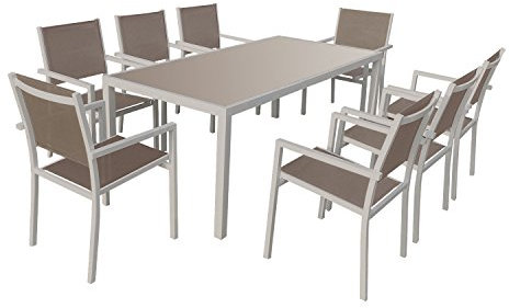 Salon de Jardin Bari en textilène Taupe 8 Places - Aluminium Taupe