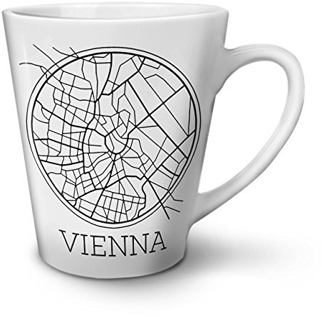 Wien Stadt Karte Mode Latte BecherStadt, Dorf Kaffeetasse - Komfortabler Griff, Zweiseitiger Druck, robuste Keramik von Wellcoda
