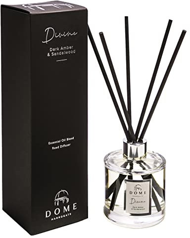 Dome of HarrogateDIVINE Dark Amber & Sandalwood Reed Diffuser – 200ml – Rich, Sensual Fragrance for Relaxation & Stress Relief – 6-9 Months of Long-Lasting Use
