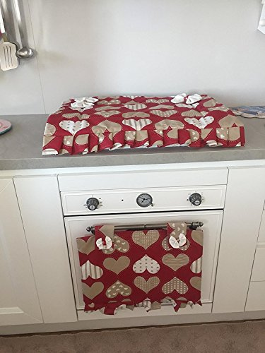 Euronovità Srl Coprifornello Piano Cottura 4 fuochi + Copriforno 47x40cm Shabby Rosso con Cuore Tortora