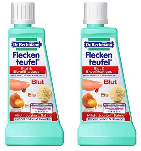 2x Dr. Beckmann Fleckenteufel Sangre & Eiweisshaltiges, Hielo, Huevo, Leche Yogur, Crema (2x 50 Ml) en el Suzanjas Pack Doble