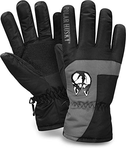 Polar Husky Skihandschuhe Winter Sporthandschuhe Thermohandschuhe für Damen und Herren mit Thinsulate gefüttert - Wasserdicht - Winddicht - Atmungsaktiv Farbe Grau Größe XS