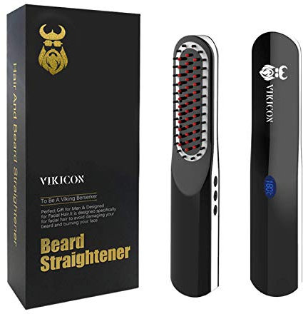 Lisseur Barbe, Brosse Lissante Chauffante avec sans Fil/Anti-Brûlure/Mise Hors Tension Automatique/Températures Ajustables/Taille Mini pour Voyager/Maison
