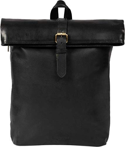 HOLZRICHTER Berlin - Rolltop Rucksack aus Leder für Damen & Herren (No 4-2), Daypack 38x27x11cm, Echtleder Laptop Rucksack, Schwarz