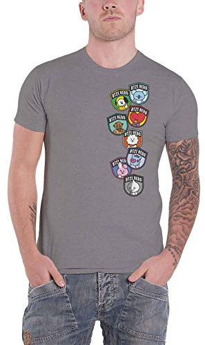 BTS Offizielles BT21 Badges T Shirt (Grau) - Small