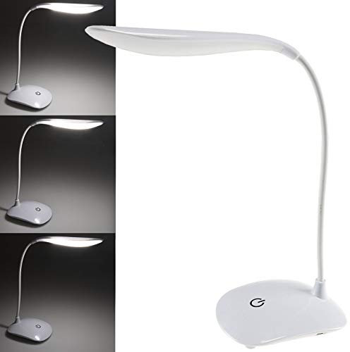 ChiliTec LED Schreib-Tischlampe mit 3 Helligkeitsstufen 100 Lumen Hohe Lichtausbeute Betrieb an 5V USB oder Batterie 3x AA Weiß