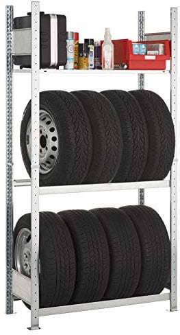 SCHULTE Lagertechnik Garagenregal-Set 1800x1000x400 mm (HxBxT), Stecksystem mit 2 Reifenregal-Ebenen und 1 Fachboden, verzinkt