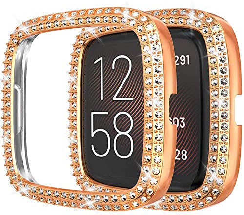 Miimall Kompatibel mit Fitbit Versa 2 Hülle, Strass Glitzer Harter PC Schutzhülle Stoßfest Kratzfest Bling Diamant Bumper Case für Fitbit Versa 2 - Rosegold