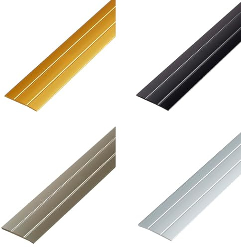 Übergangsleiste | Übergangsprofil | Übergangsschiene flach | Ausgleichsprofil | Aluminium Abdeckleiste | Bodenschiene | Farbe: Champagner | Länge 1000mm | 37mm Breit | Selbstklebend