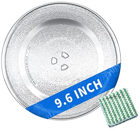 9.6 Microwave Plate Replacement Microwave Glass Turntable Plate for LG, GE, Magic Chef, Hotpoint, Panasonic, Kenmore etc. - 9.6 / 24.5cm Microwave Tray Replacement Glass Plate with Cleaning Cloth