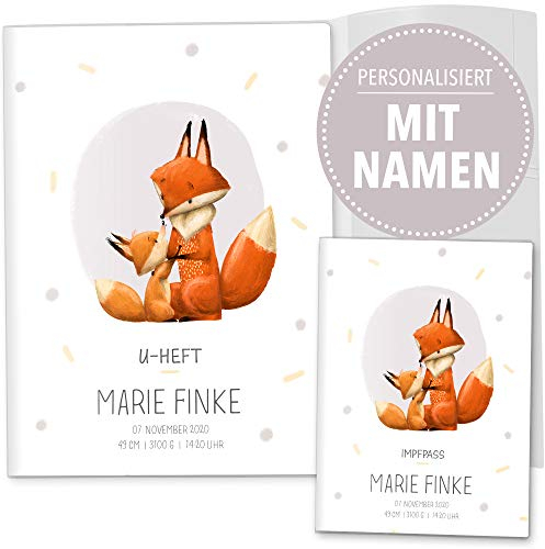 OLGS U-Heft und Impfpasshülle Set | Fuchs Love Untersuchungsheft- 3-teilig & Impfpass Hülle personalisiertes Geschenk Baby | Babygeschenke zur Geburt - Uhefthülle, Impfpasshülle personalisiert