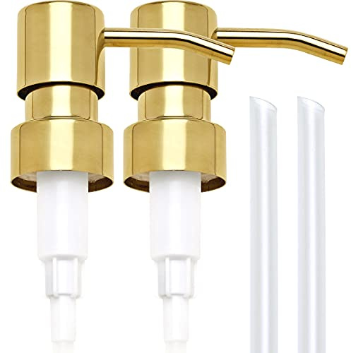 Gold Soap Dispenser Pump Replacement - 304 Stainless Steel Hand Liquid Soap and Lotion Dispenser Pumps Replacement for Regular Mouth Bottles, Standard 28/400 Neck Size,2 Pack