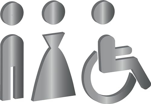 Símbolo hombre mujer discapacitados WC baño baño puerta homeos señal placa puerta Targhetta adhesiva señalización plata satinada plexiglás