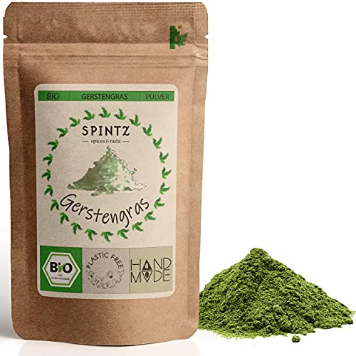 SPINTZ 500g Bio Gerstengras Pulver - Gerstengraspulver - Gerste gemahlen - Ideal für Tee und Smoothies - Nahrungsergänzungsmittel aus biologischem Anbau - 100% natürlich & vegan | plastikfrei verpackt
