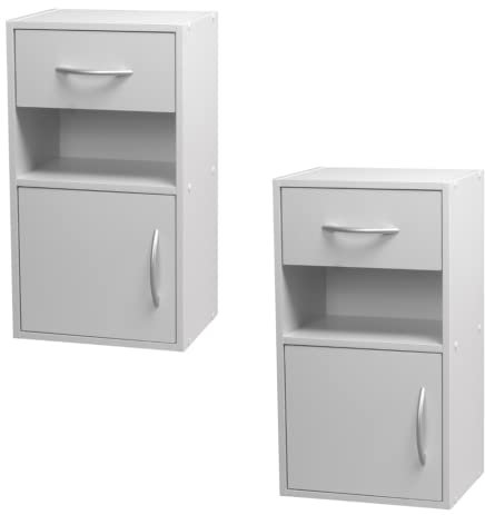 URBNLIVING Set Of 2 Wooden Bedroom Bedside Cabinet Nightstand Side Table w/1 Door 1 Drawer (White)