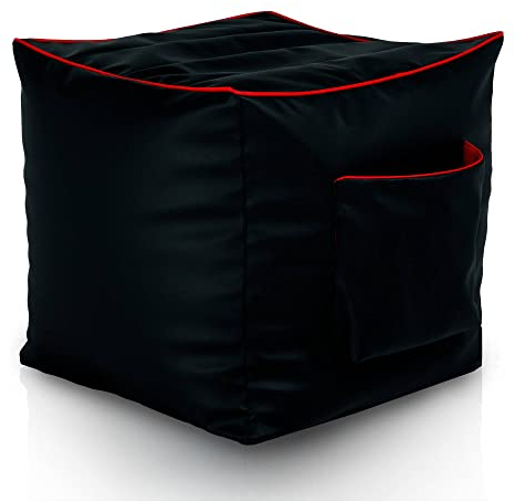 Italpouf Sitzsack Hocker Würfel Gaming, Schwarz mit Tasche, für PS4, XBOX360, XboxOne, Nintendo Switch, Indoor & Outdoor, EPS Perlen Füllung, Wasserdicht