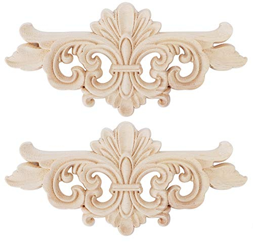 Joyzan Holz Dekorative Applikation, Holzornamente für Möbel Vintage Deko Geschnitztes Holzschnitzerei Applikation Wände Kleiderschränke Fenster Appliques Blume Onlay Lange Applique Dekoration Carving