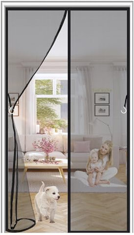 Zanzariera Magnetica per Porte, Magnetica Rete Tenda Anti Zanzare 180x250cm Magneti Rete Anti Zanzare Chiusura Automatica Facile da Installare per Porta Finestra Balcone - Nero