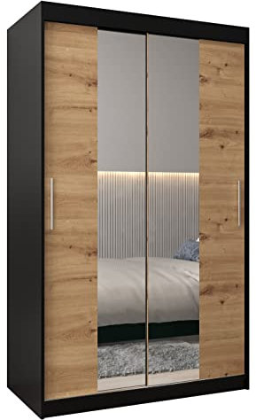 Kleiderschrank mit Spiegel Tokyo 1 - Garderobenschrank - Schrank Schlafzimmer - Mehrzweckschrank zwei Schiebetüren - Regalen - Flur Möbel - Kleiderstange Schrank - Allzweckschrank