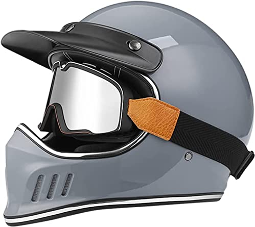 Motorrad-Integralhelm, Motorrad-Offroad-Crosshelme, Full-Face-Set, Herren- Und Damen-Motorradhelm Mit Visier, Dunkler Retro-Stil, DOT/ECE-Zertifiziert CX,M (57-58CM)