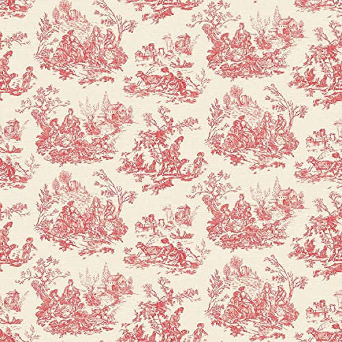 Exclusive Shades Cream Red Toile De Jouy Country Animal Print Theme Wallpaper