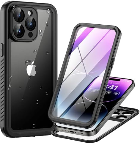 Lanhiem für iPhone 14 Pro Max Hülle Wasserdicht,Handyhülle für iPhone 14 Pro Max Schutzhülle Wasserfest,360 Outdoor Stoßfest Staubdicht Panzerhülle mit Kameraschutz/Eingebautem Displayschutz,Schwarz
