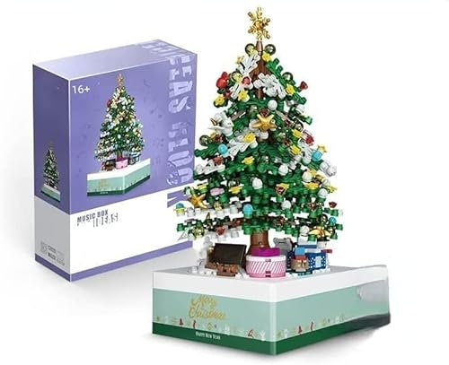 Pasyru Weihnachtsserie Architektur Bausatz, Weihnachtsbaum Spieluhr Bausteine, 506 Teile Weihnachten Bausteine Street View DIY Weihnachtsspielzeug mit Minifiguren (1237)