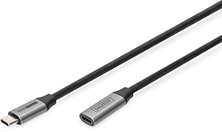 DIGITUS Cable alargador USB 3.2 Gen1 – 1 m – USB-C (macho) a tipo C (hembra) – 5 Gbps – vídeo 4k 60 Hz – 60 W – para portátiles, ordenadores, smartphones – negro