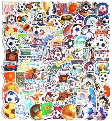 Fußball Aufkleber, 100 Stück Sport Fußball Aufkleber Wasserdicht Wasserflaschen Fußball Vinyl-Aufkleber Fußball Geschenke für Scrapbooking Laptop Skateboard Motorrad Fahrrad Auto für Teenager Kinder