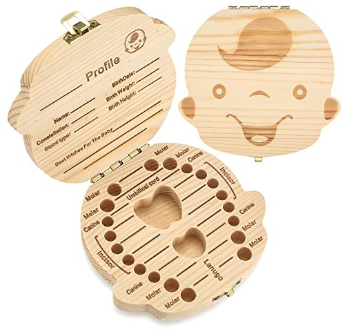 wugongshan Zahnbox Holz, Milchzahndose Holz für Jungen, Milchzahnbox, Milchzähne Box, Zahnschachtel, Aufbewahrungsbox, Zahndose zur Aufbewahrung für Baby-Zähne, Souvenir Box (Junge)